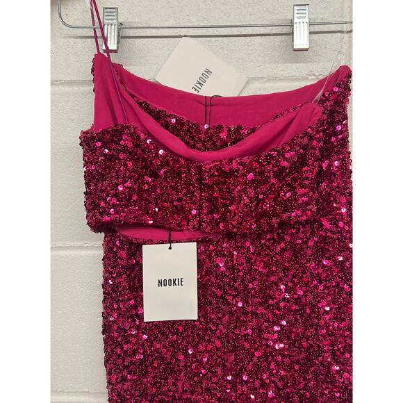 NWT Nookie Sz S/M Pink Sequined Crop Top Skirt Party Cocktail Dress 2 Piece Set - Picture 6 of 7